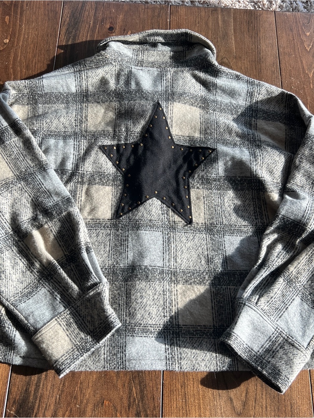 Vintage Havana Plaid Flannel Shacket with black star on back
